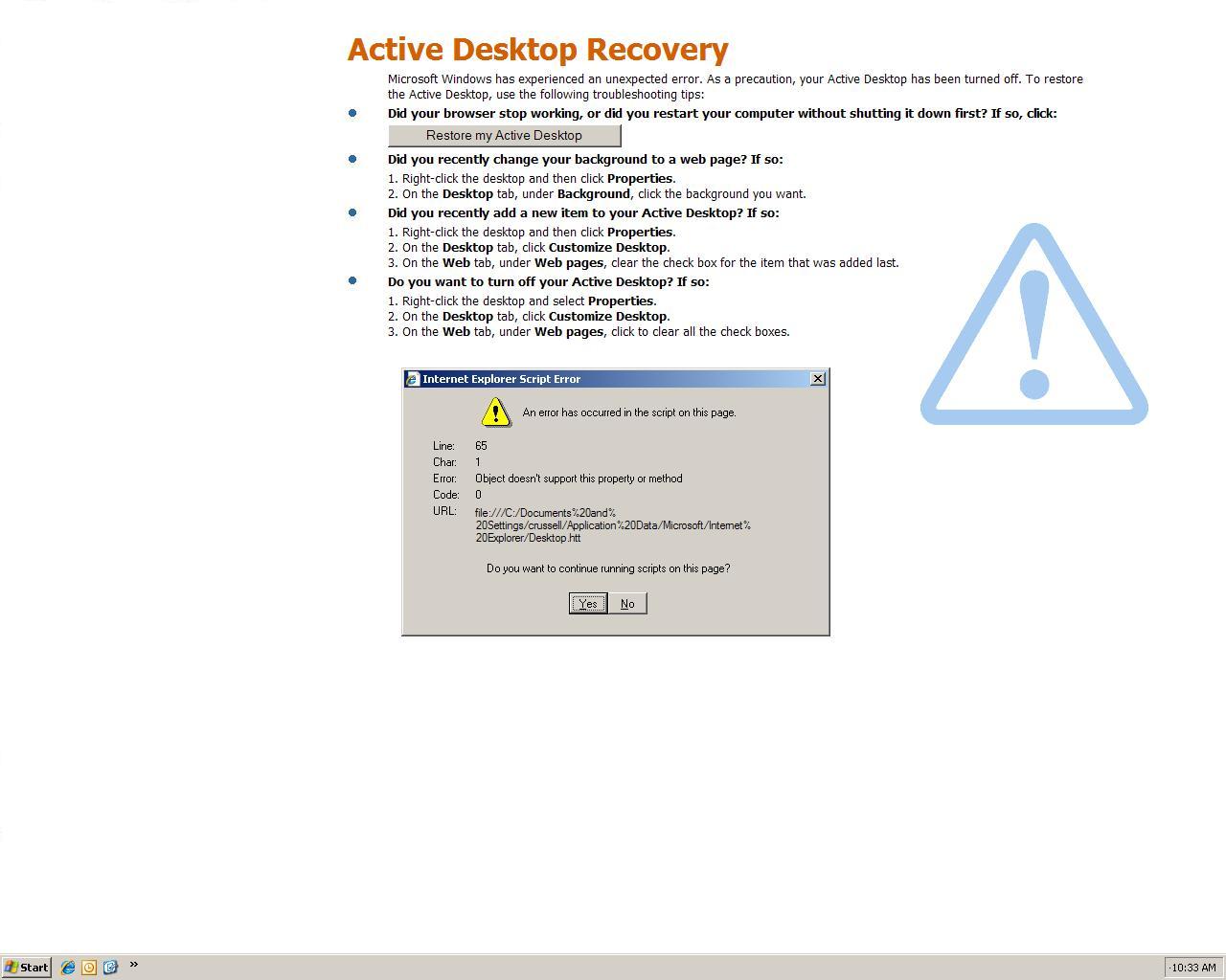 active desktop error messages
